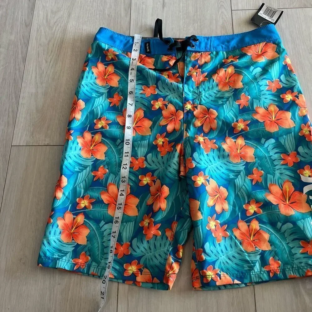 Hurley Phantom Board Shorts Boy's size 18/29 Turquoise Tropical Floral Hibiscus